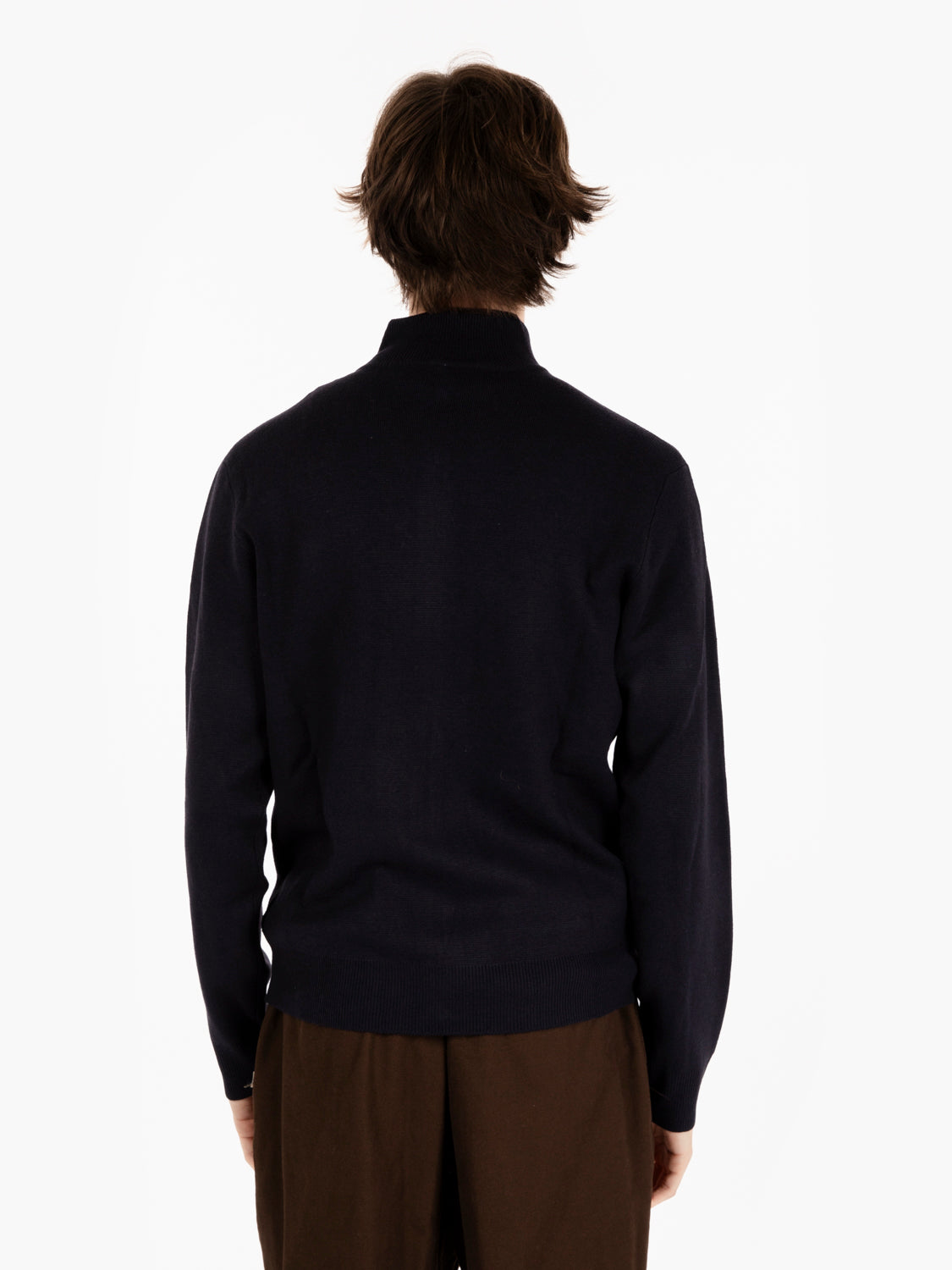 Maglia full zip misto lana navy