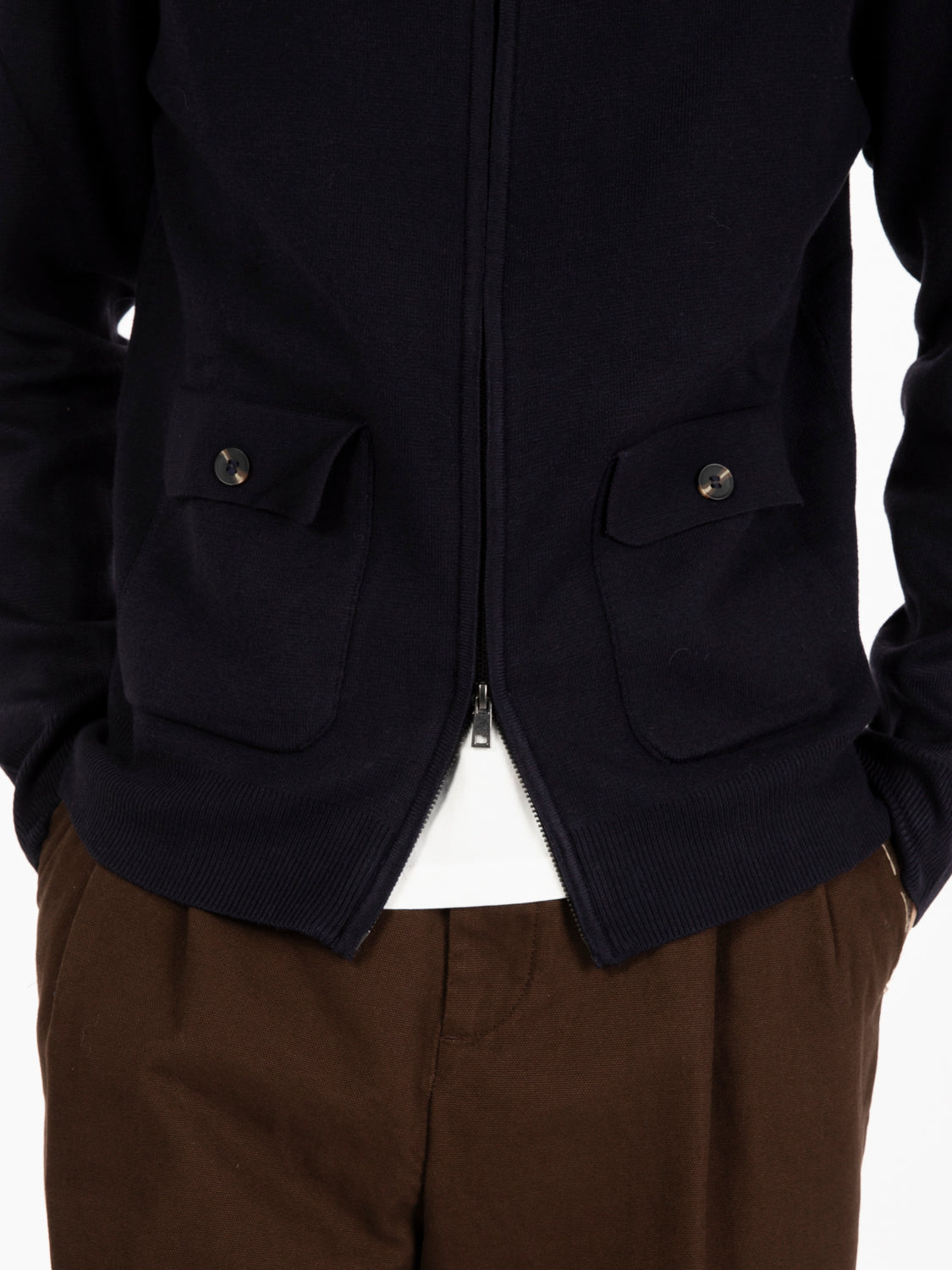 Maglia full zip misto lana navy