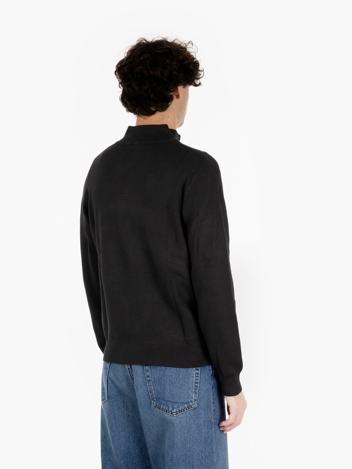 Maglia full zip misto lana nero