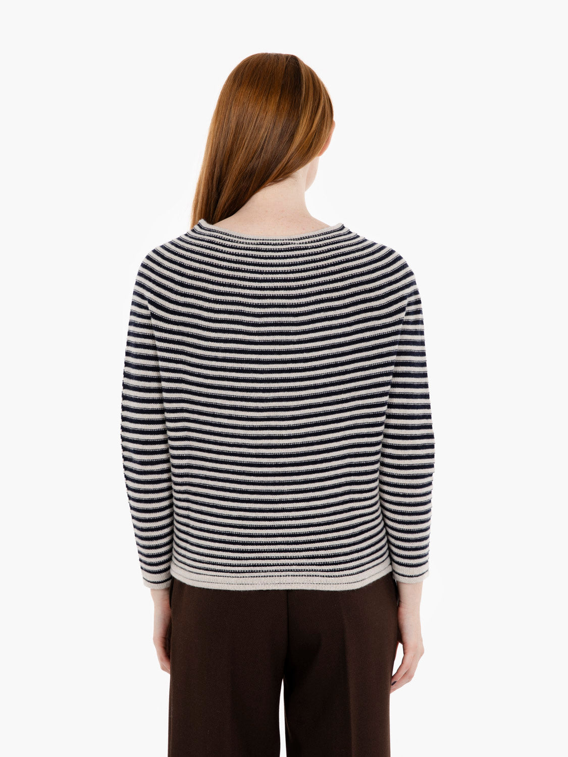 Blue / stucco lurex striped crew neck sweater