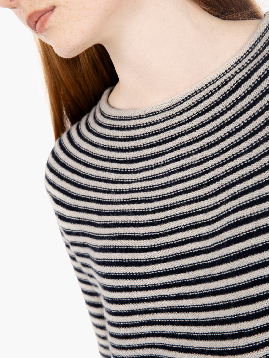Blue / stucco lurex striped crew neck sweater