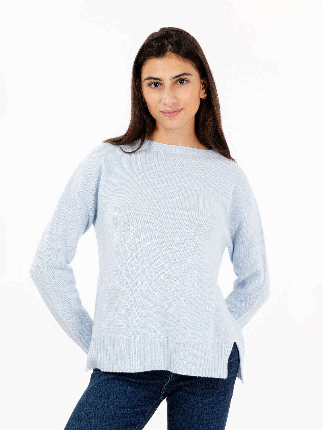 Crewneck sweater with side slits, light blue