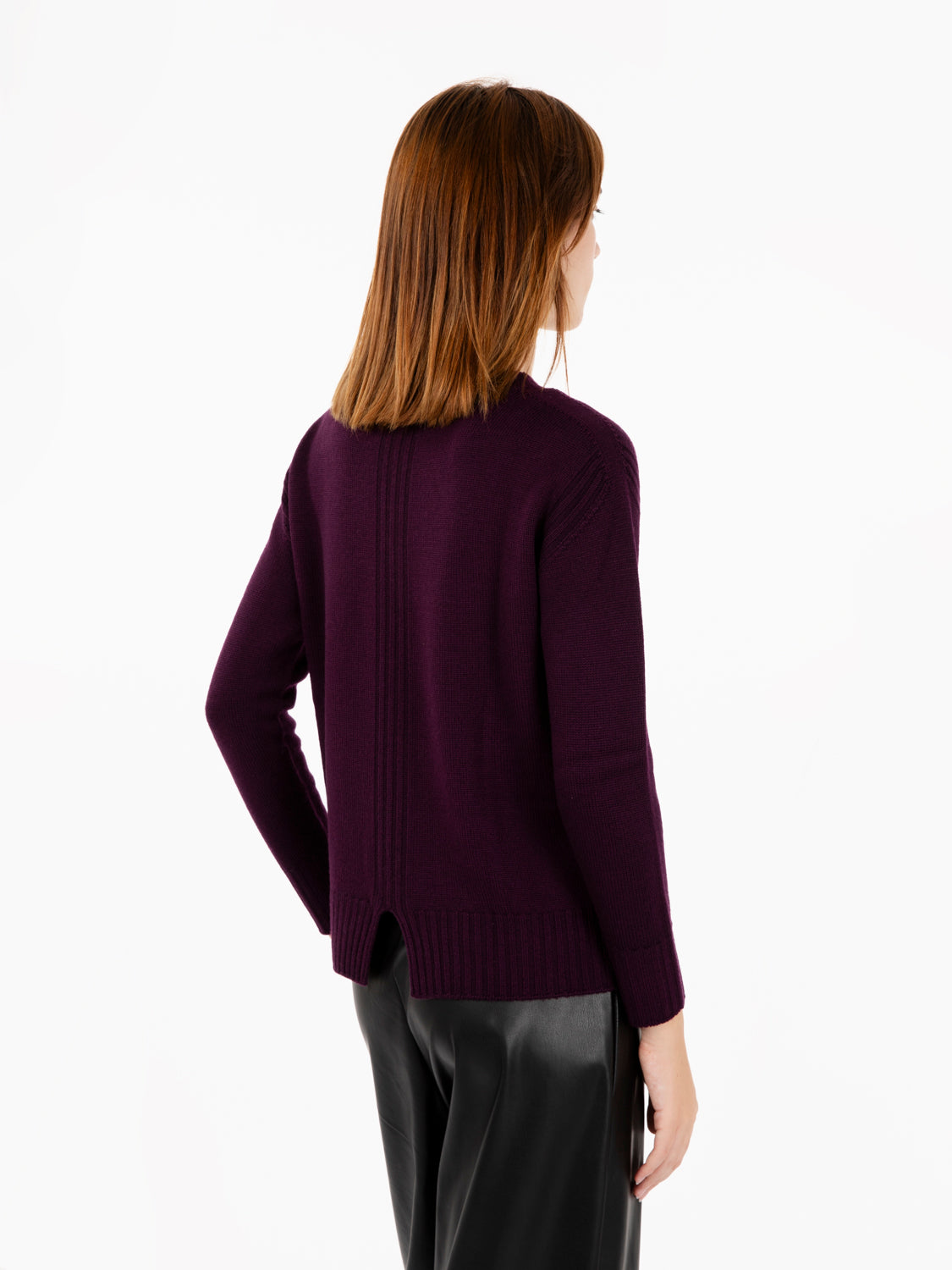 Plum back slit crew neck sweater