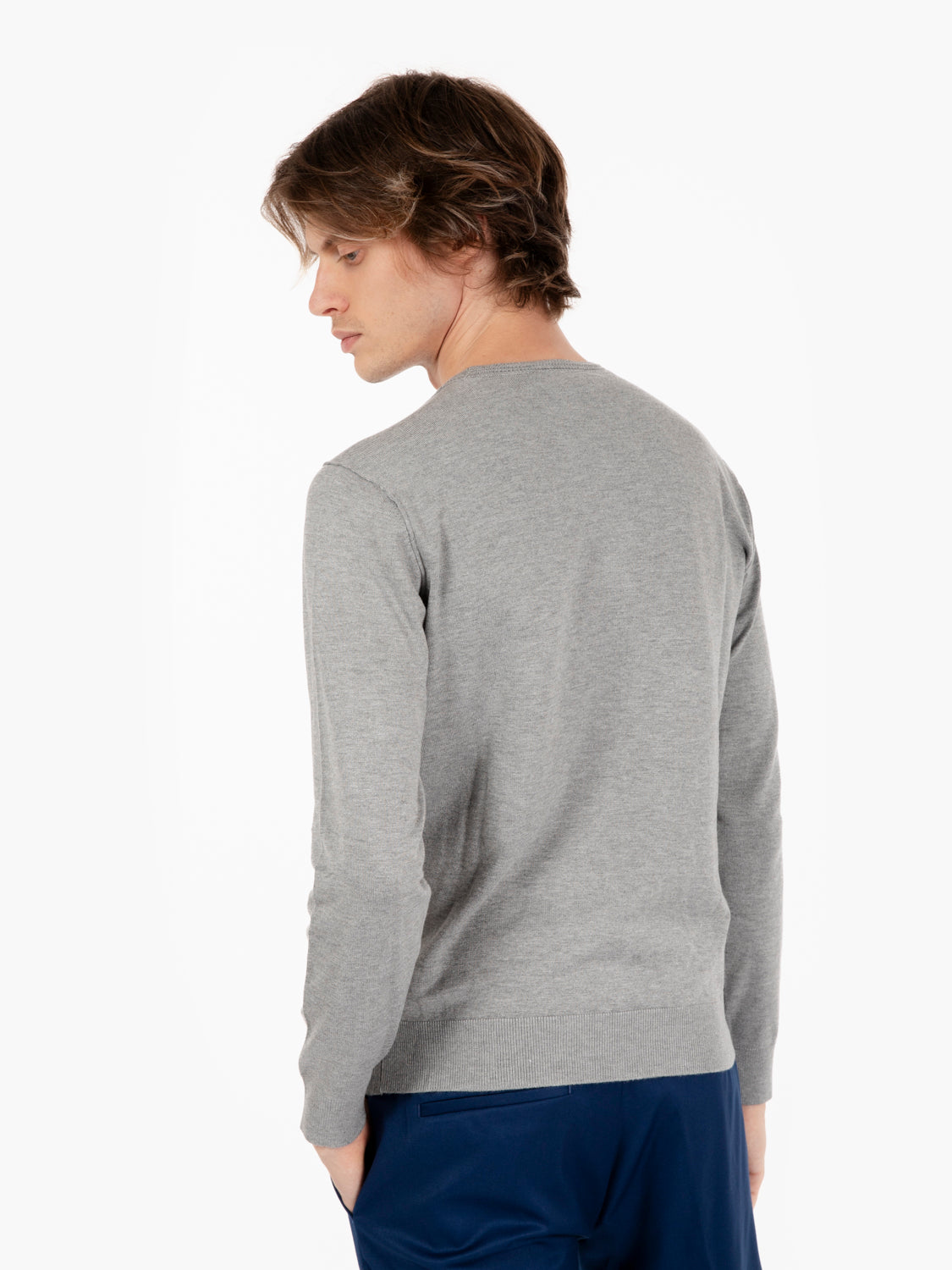 Maglia girocollo con taschino grigia