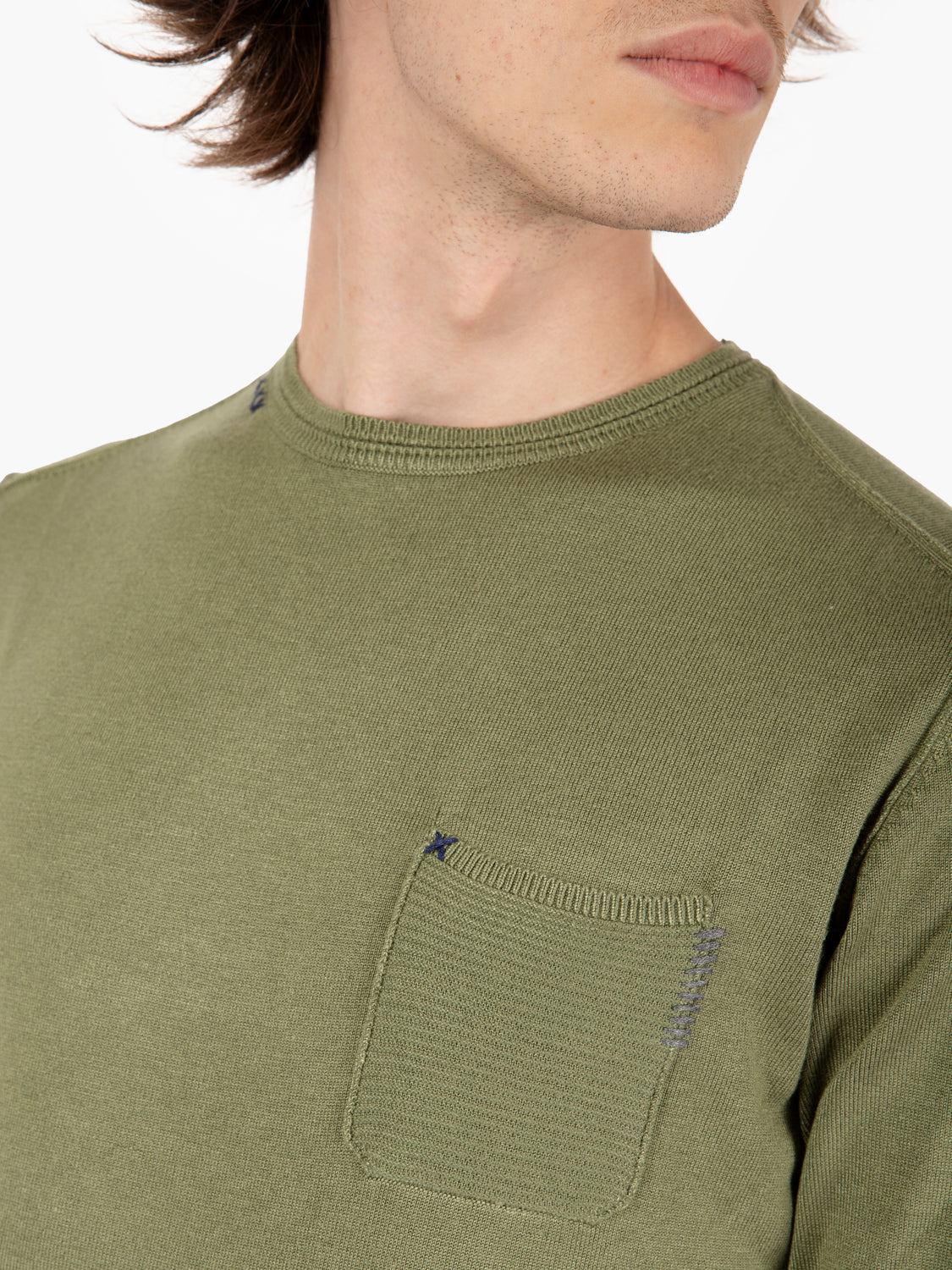 Maglia girocollo con taschino verde felce