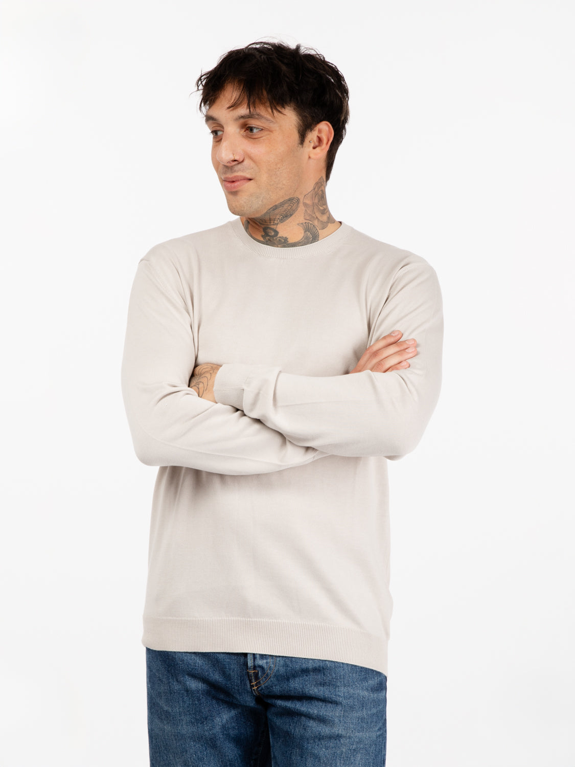 Maglia girocollo cotone sabbia