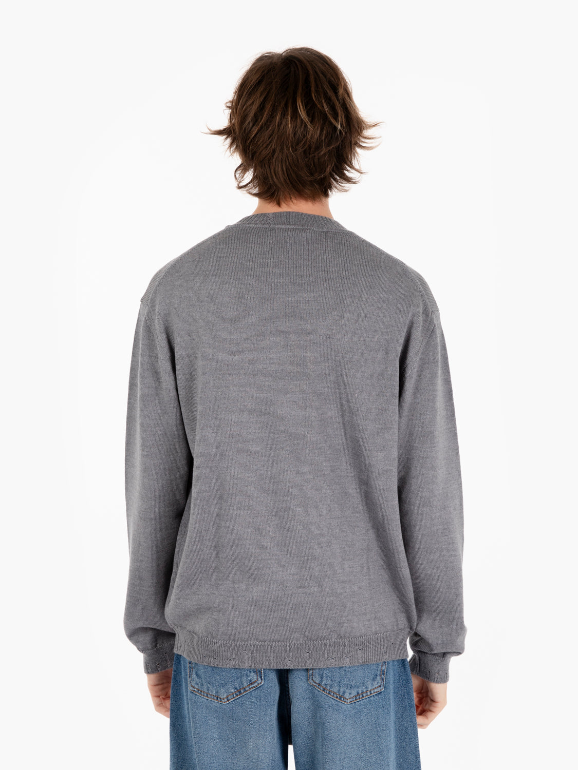 Maglia girocollo in lana distressed grigia