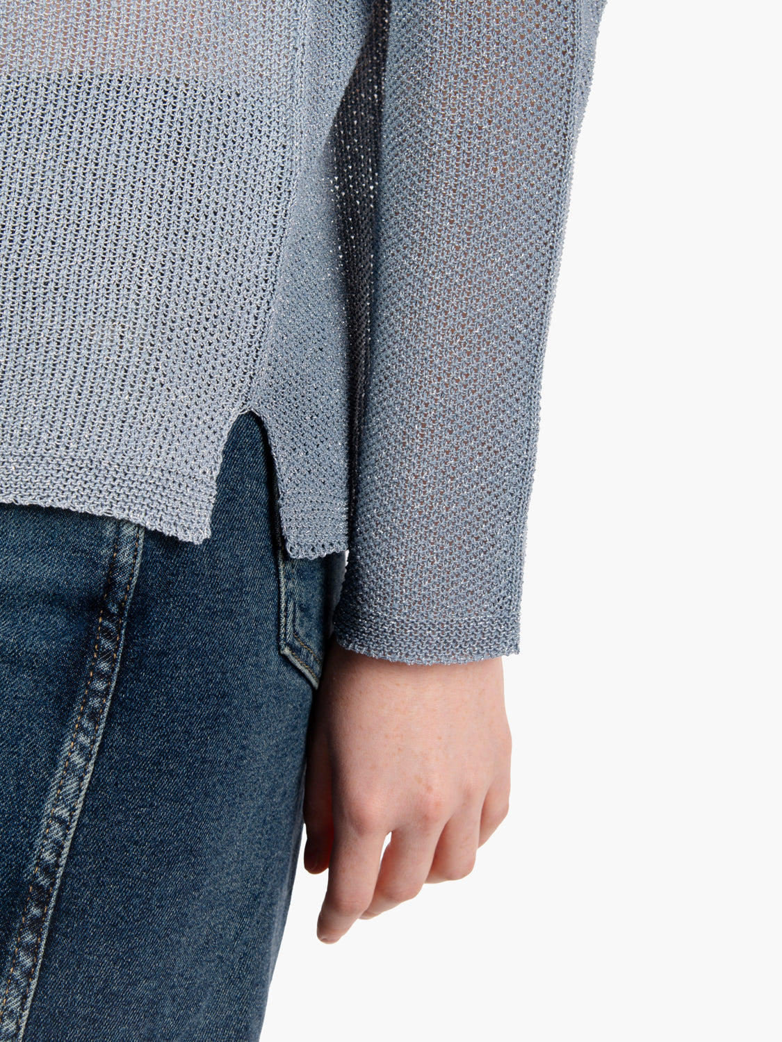 Maglia girocollo punto riso azzurro intenso