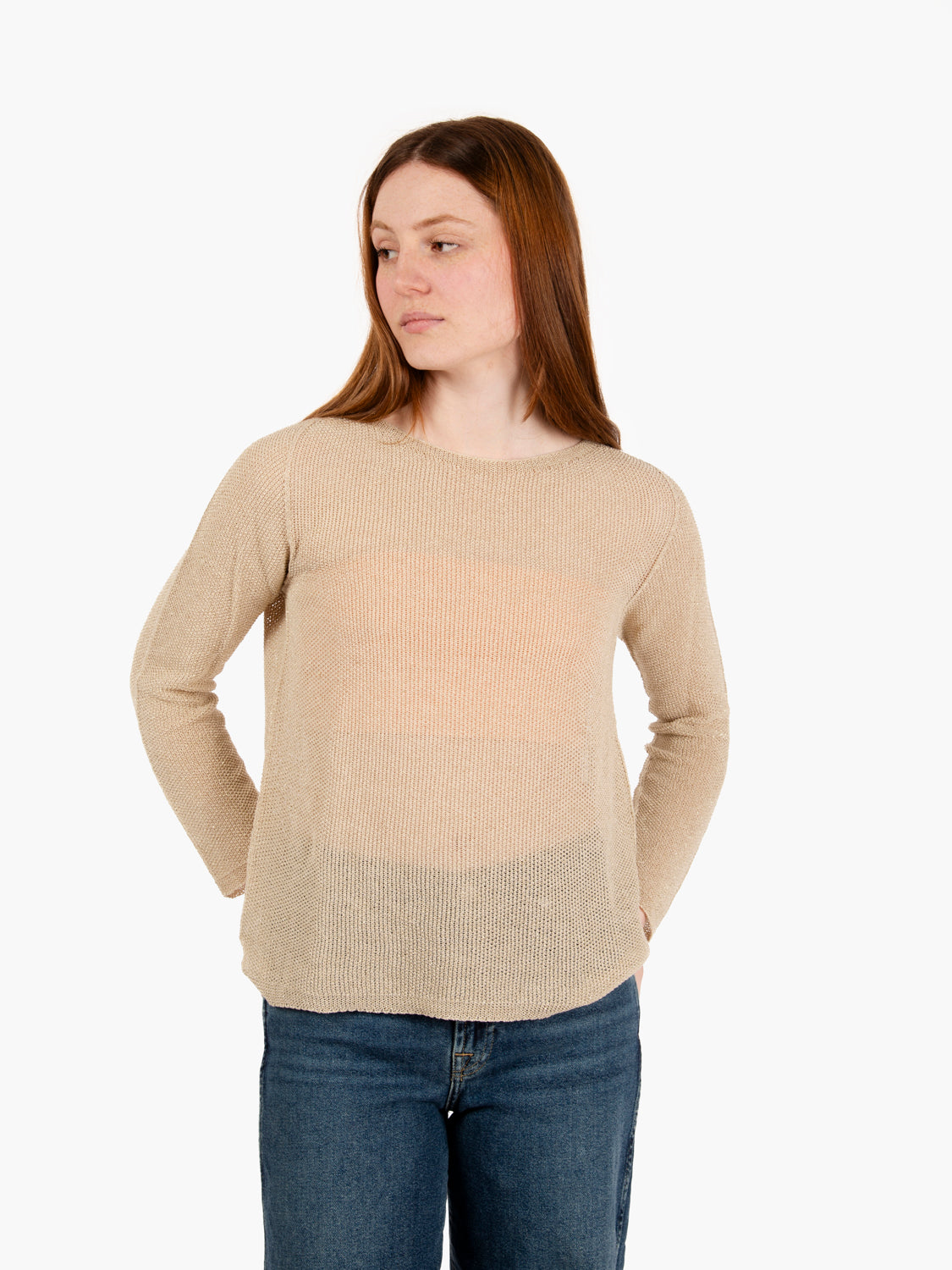 Maglia girocollo punto riso oro