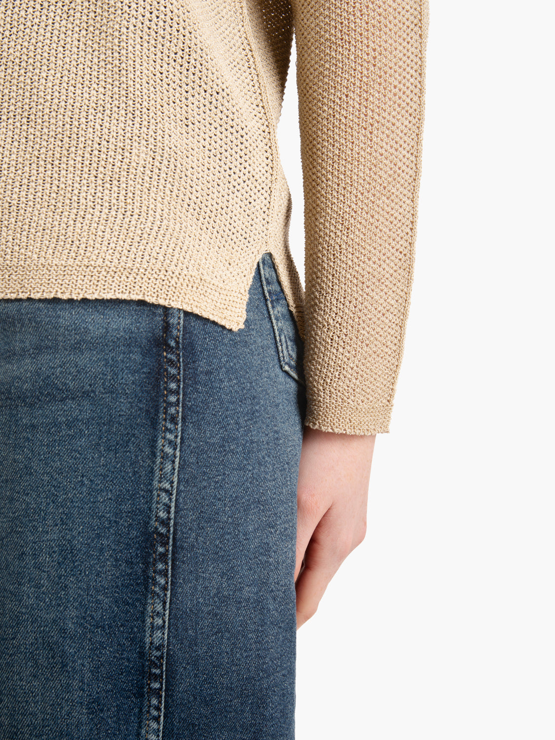 Gold rice stitch crewneck sweater