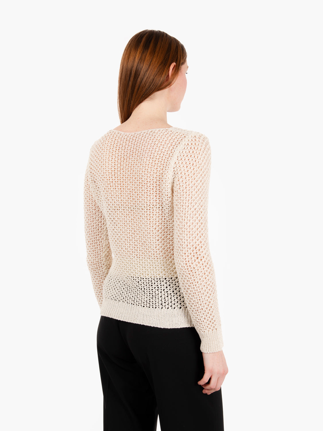 Maglia girocollo traforata lurex panna