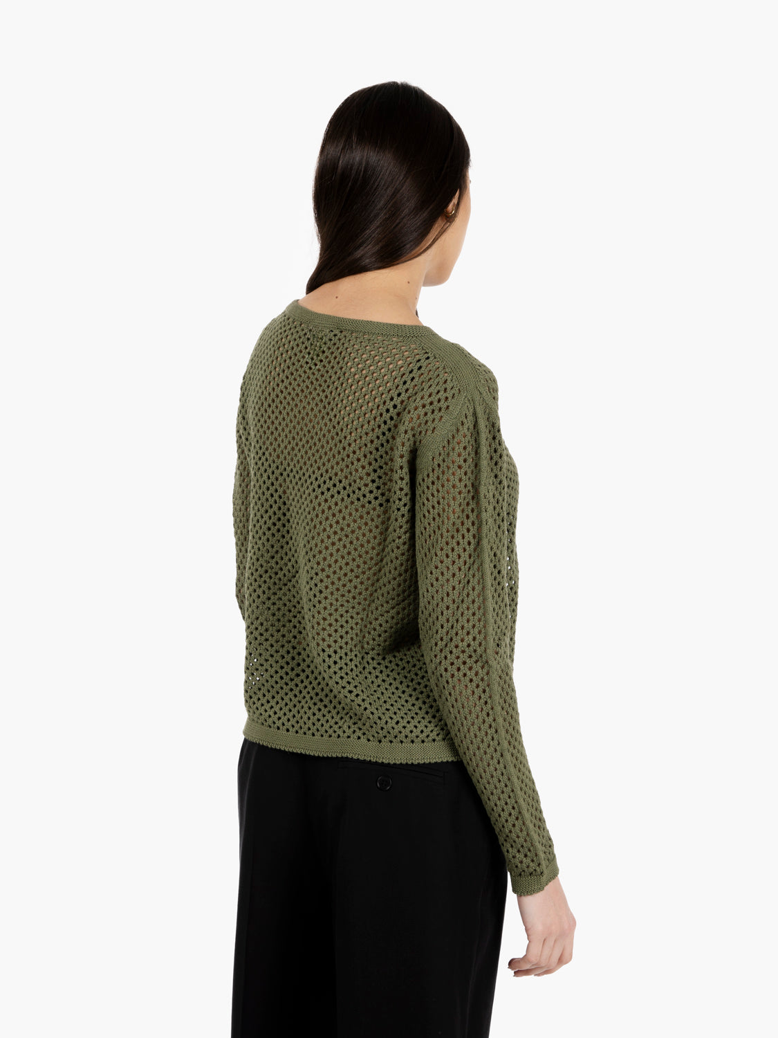 Maglia girocollo traforata verde