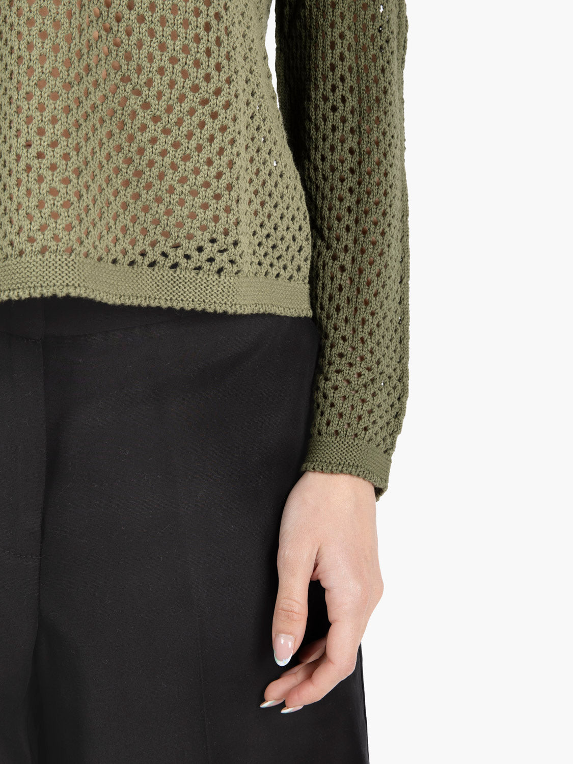 Maglia girocollo traforata verde