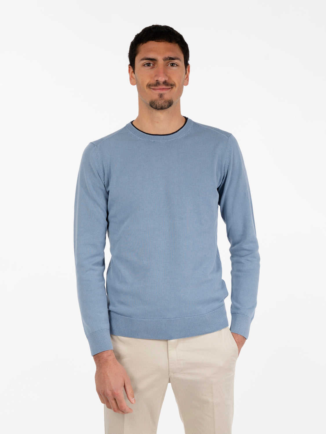 Maglia in cotone con toppe azzurro
