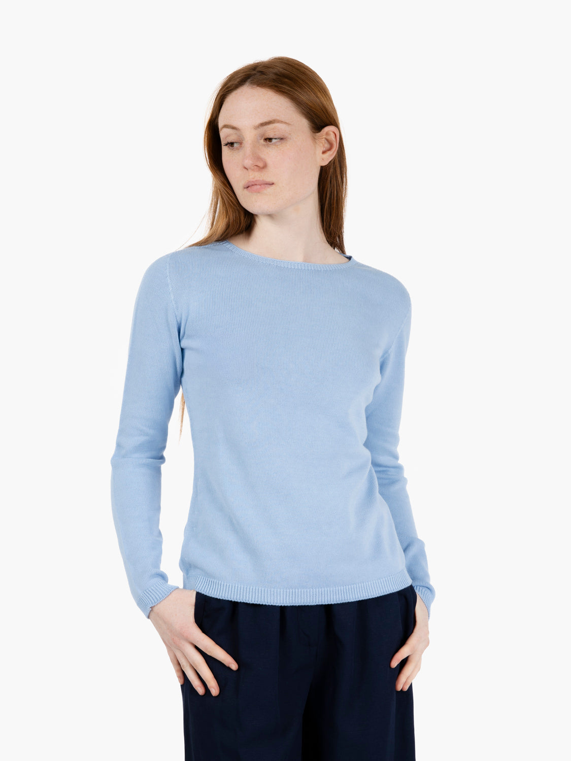 Maglia in cotone girocollo azzurro