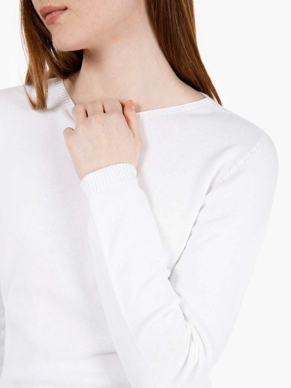 White crew neck cotton sweater