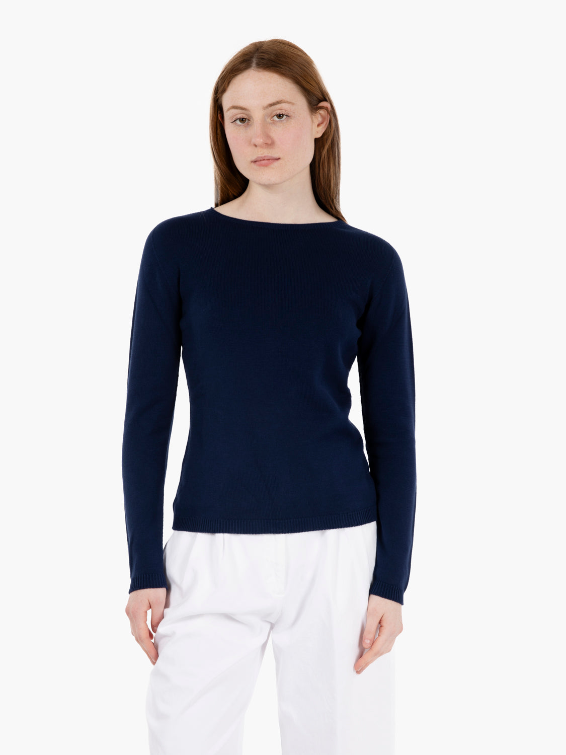 Maglia in cotone girocollo blu navy