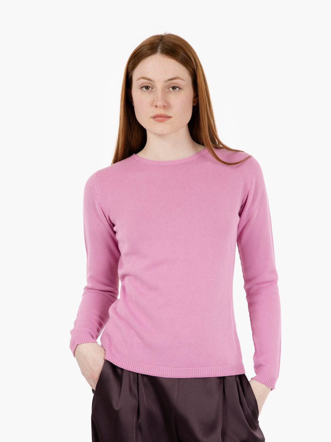 Maglia in cotone girocollo rosa