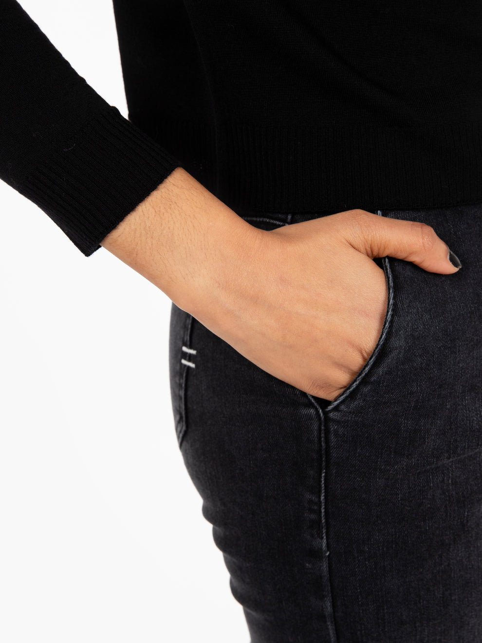 Lightweight black wool crew neck sweater
