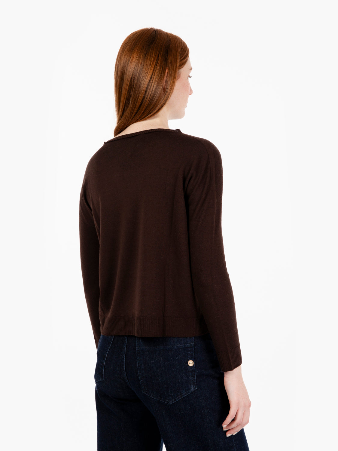 Lightweight crew neck sweater in dark brown wool