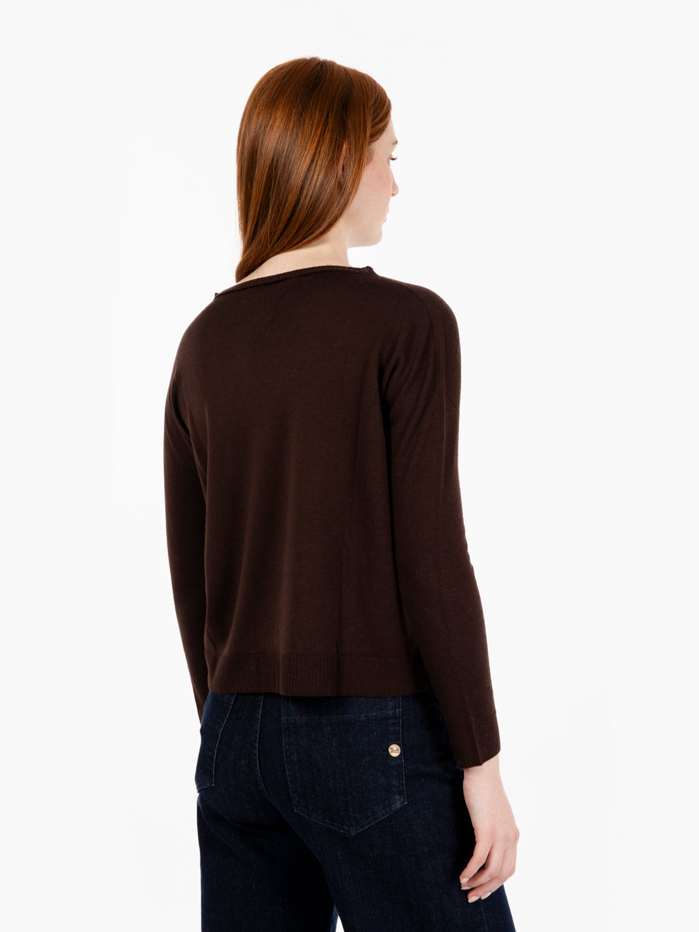 Lightweight crew neck sweater in dark brown wool