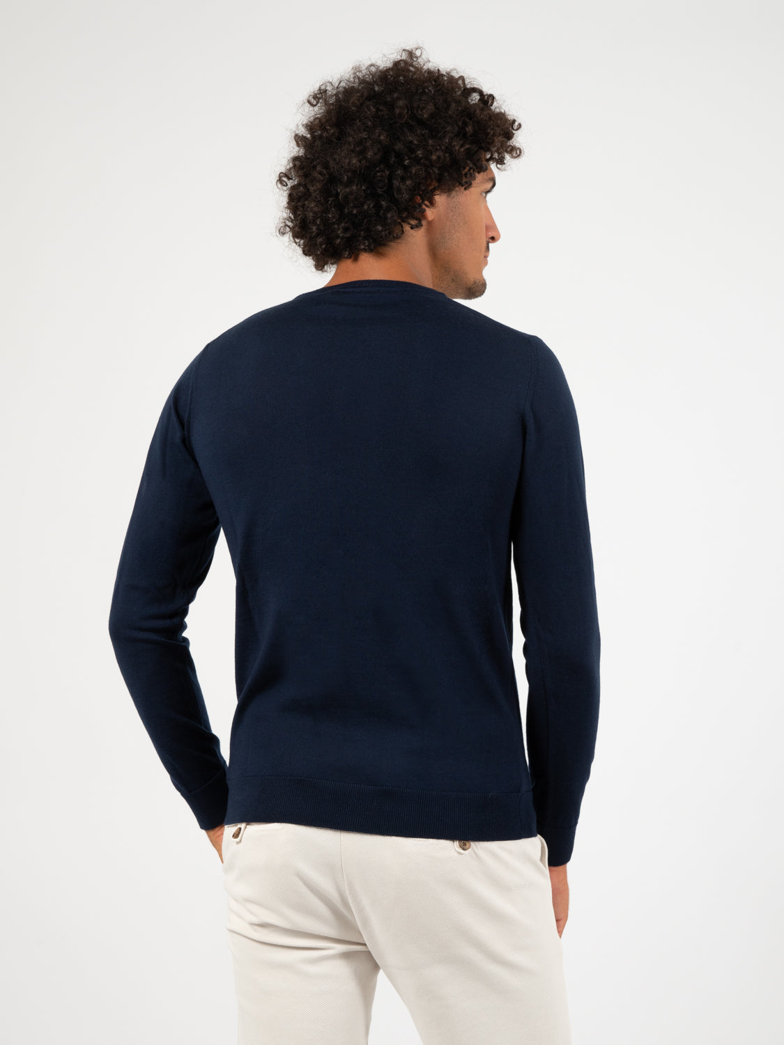 Maglia leggera girocollo lana merino blu notte