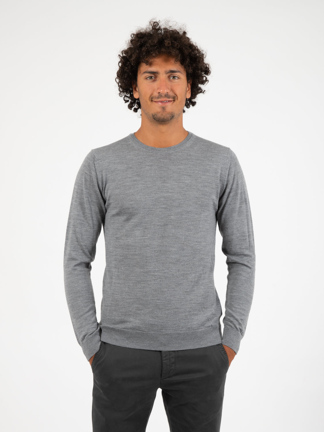 Maglia leggera girocollo lana merino cenere