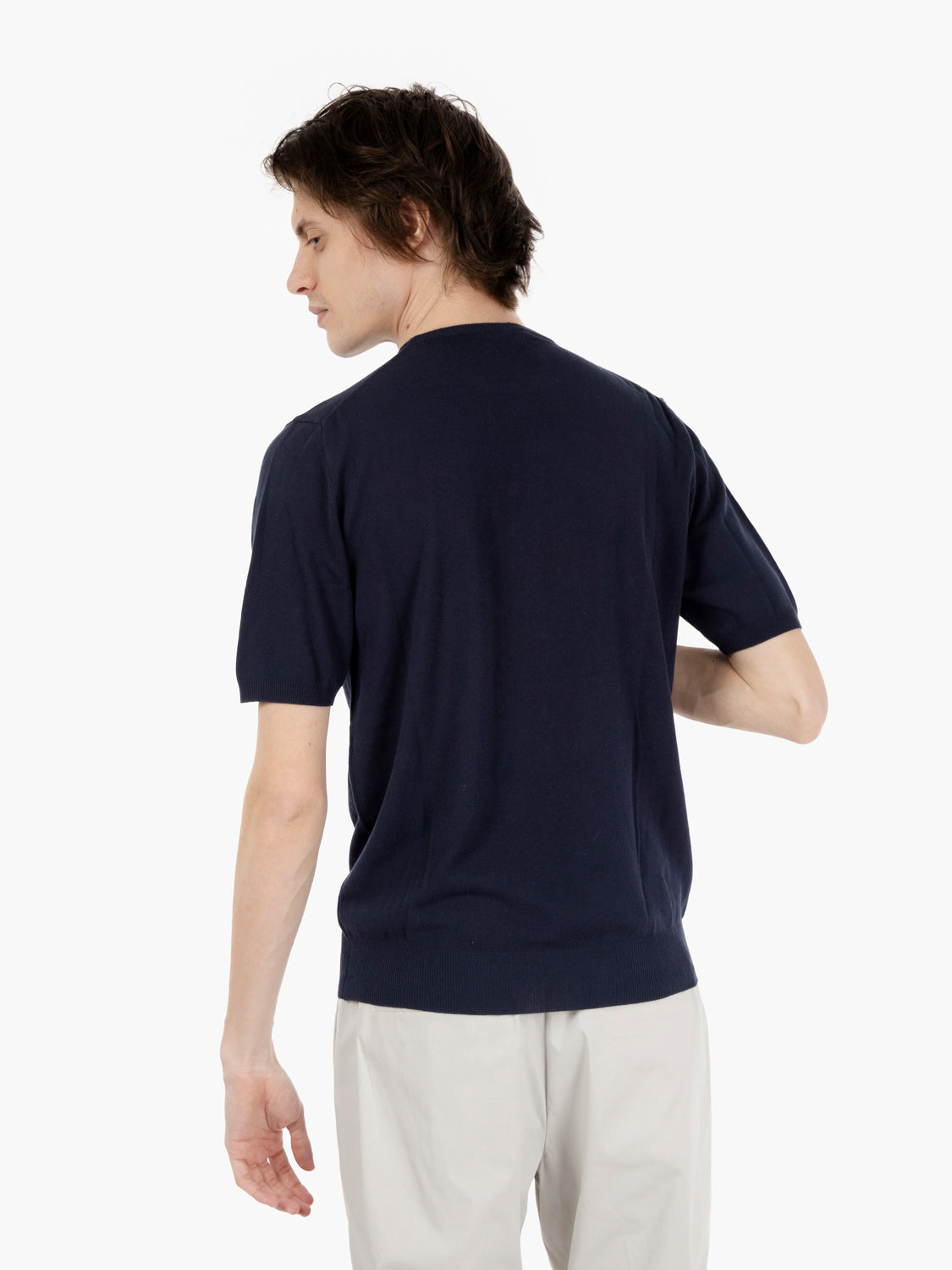 Maglia manica corta girocollo in cotone blu