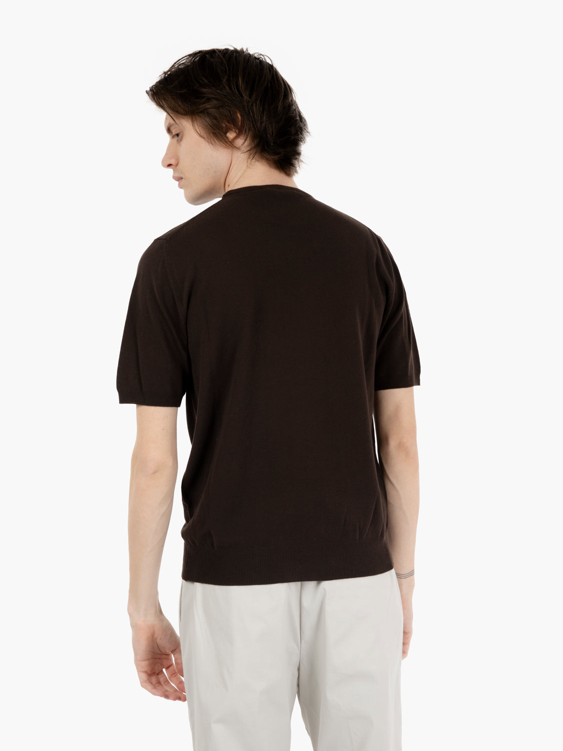 Maglia manica corta girocollo in cotone moro
