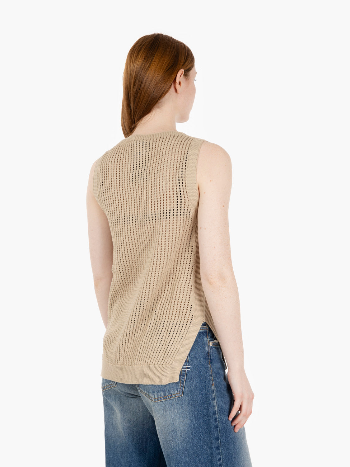 Beige perforated sleeveless sweater