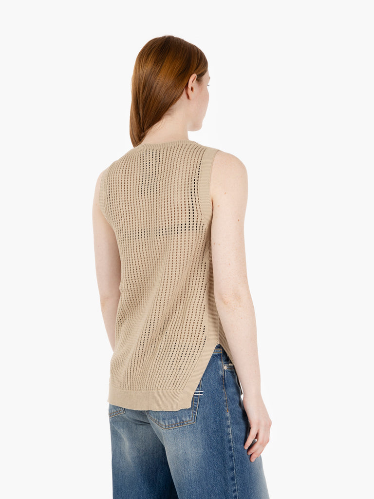 STIMM - Maglia smanicata traforata beige