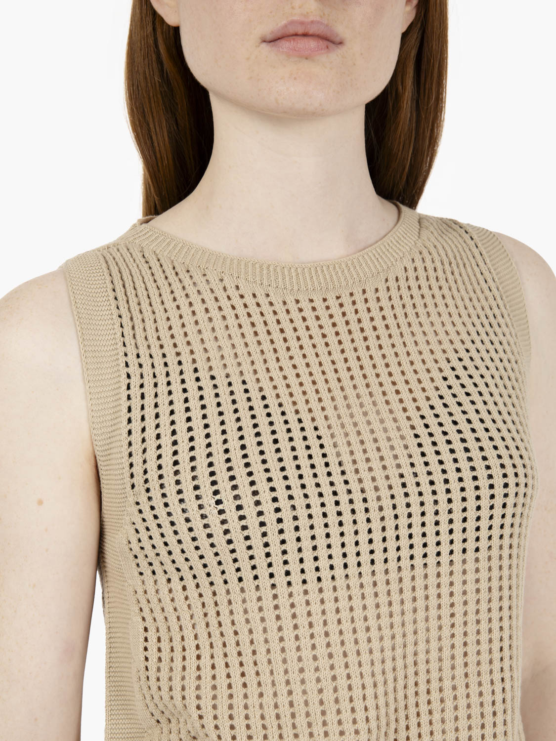 Beige perforated sleeveless sweater