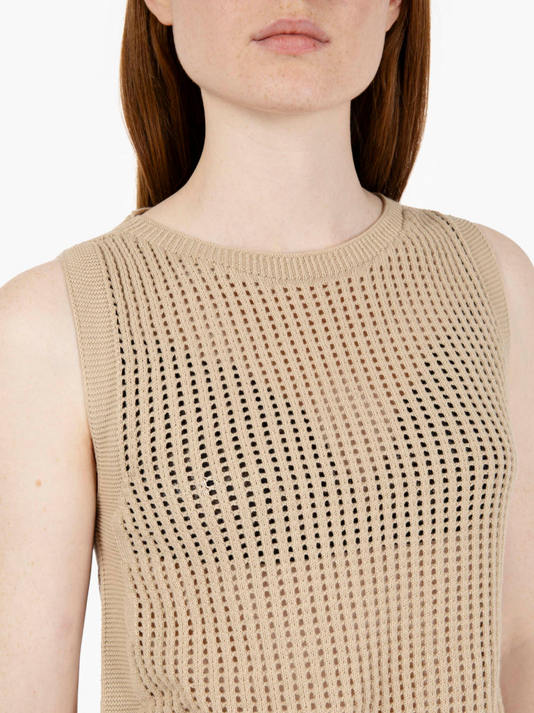 STIMM - Maglia smanicata traforata beige