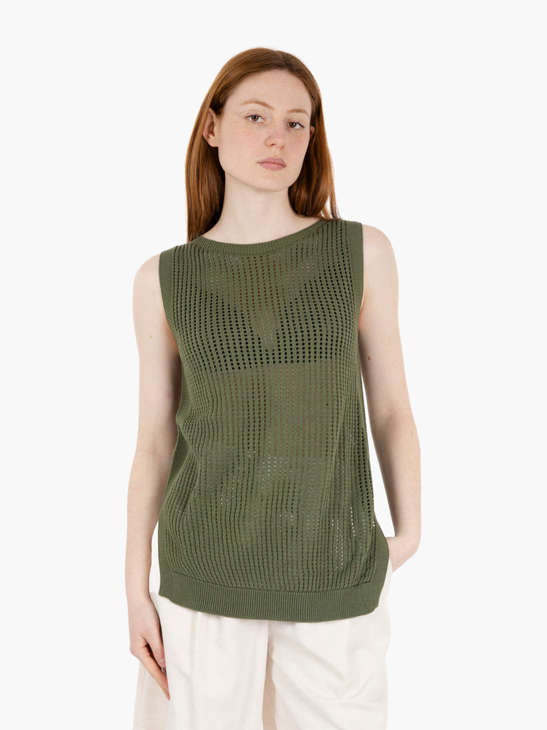 STIMM - Maglia smanicata traforata verde militare