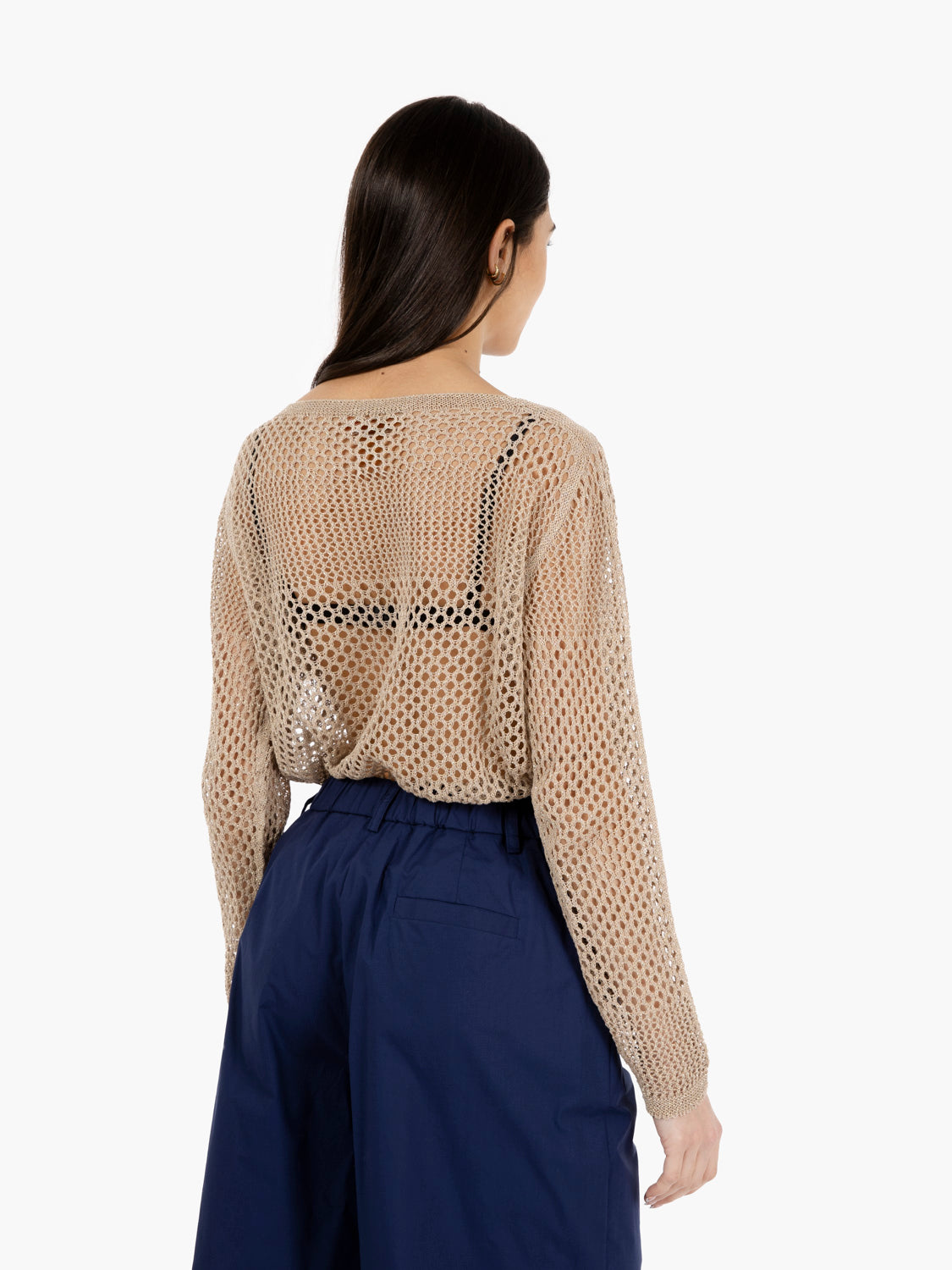 Maglia traforata filo lurex beige