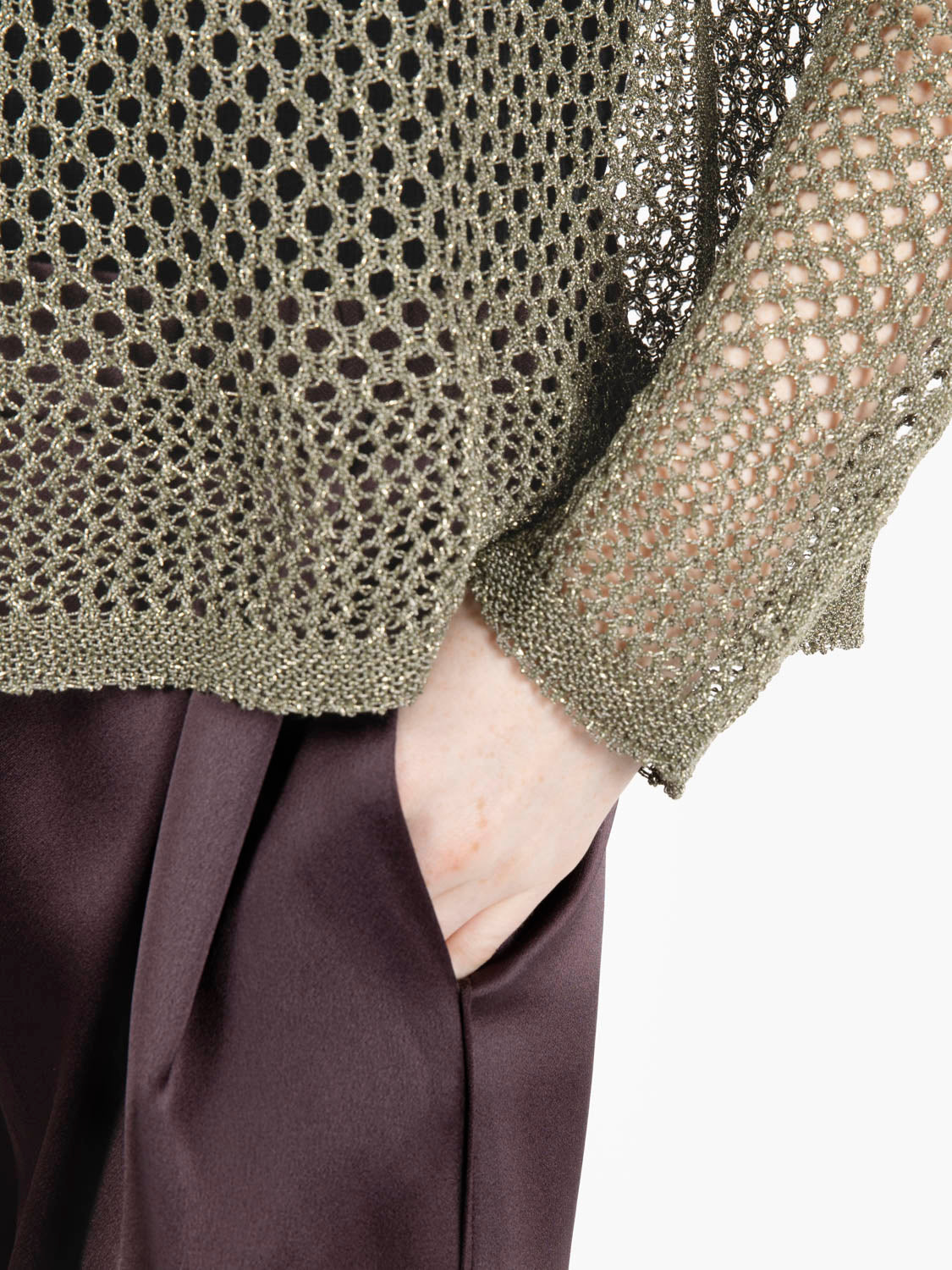 Maglia traforata filo lurex verde militare