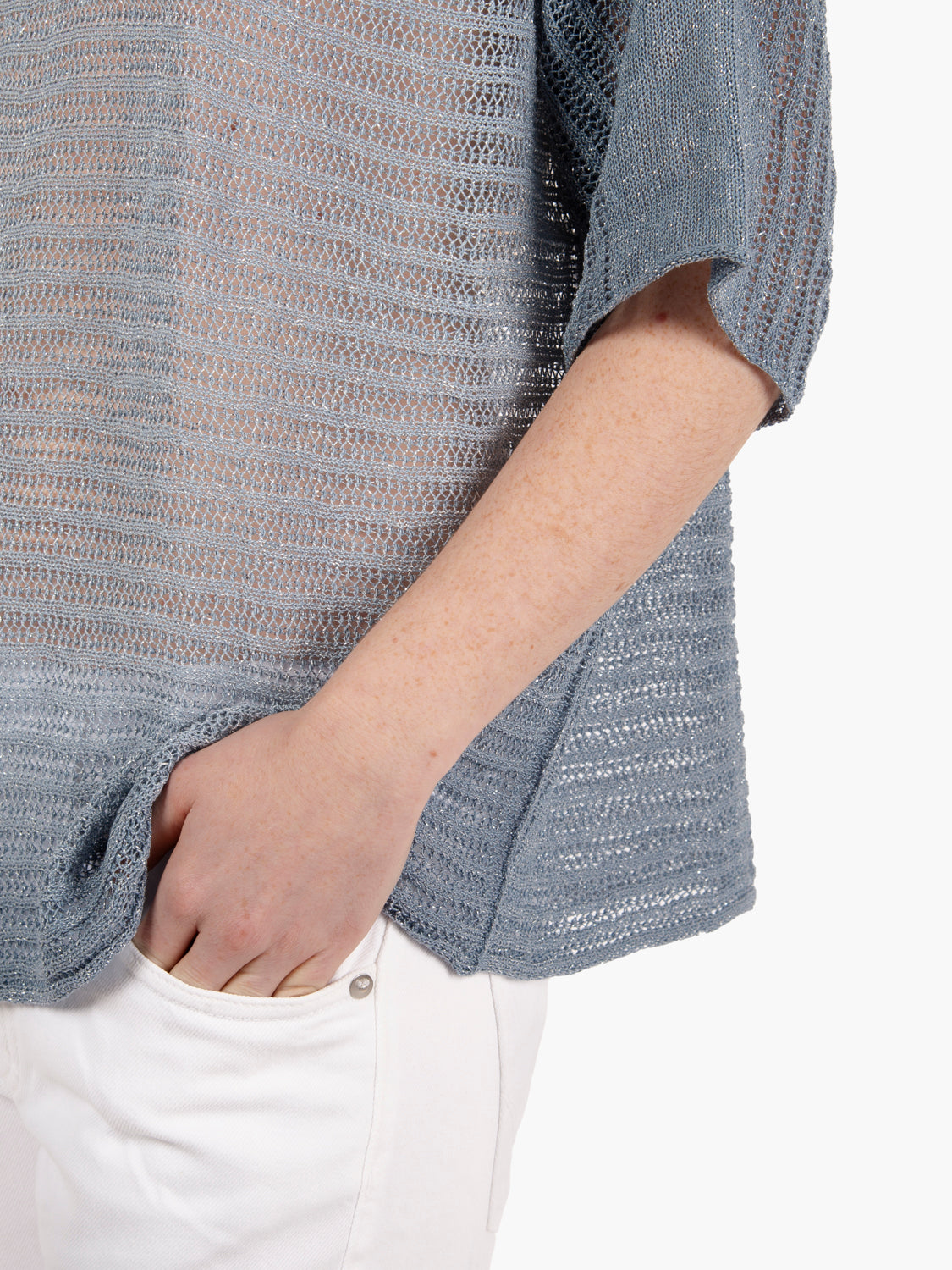 Maglia trama larga lurex azzurro intenso