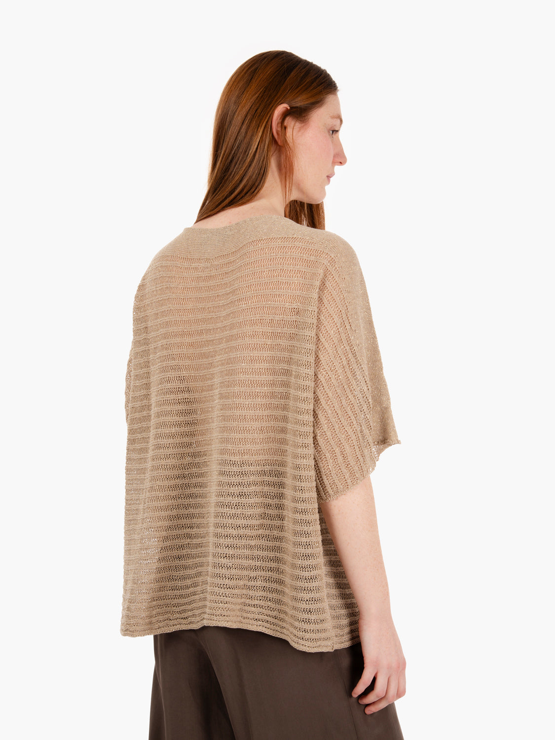Maglia trama larga lurex beige
