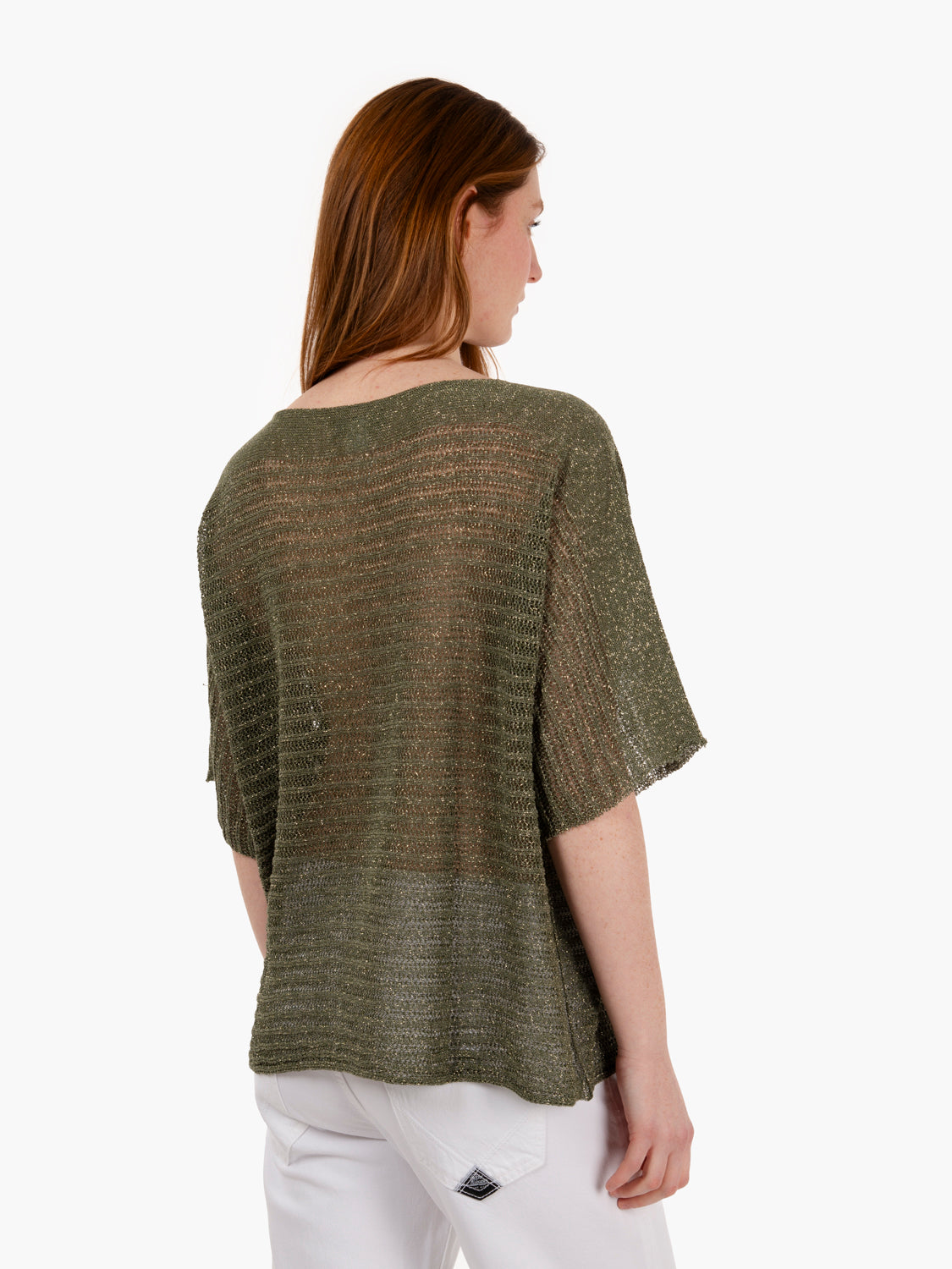 Maglia trama larga lurex verde militare