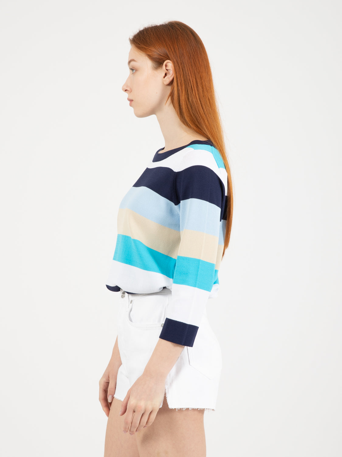 Turquoise / beige 3/4 sleeve sweater