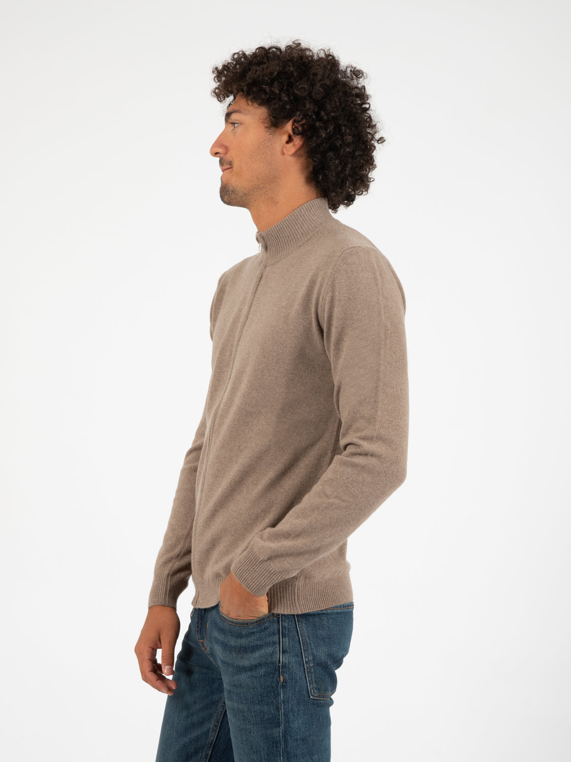 Sand zip-up sweater