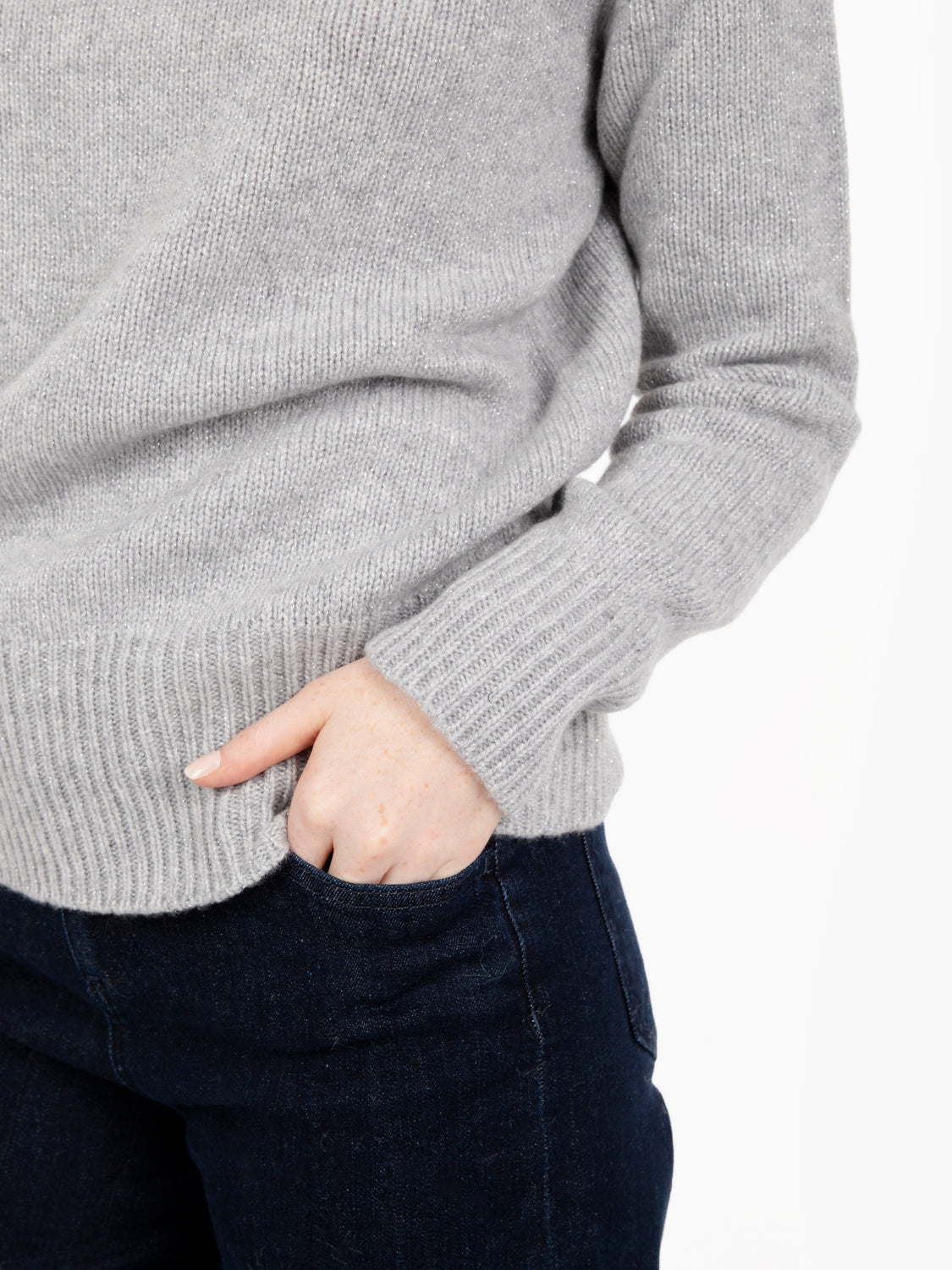 Grey lurex turtleneck sweater
