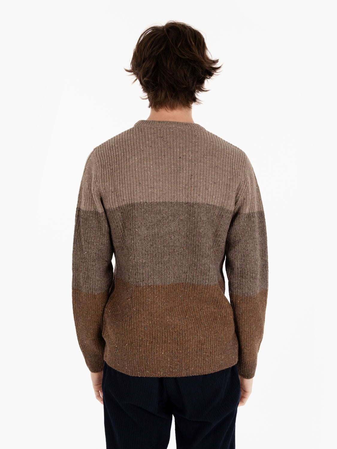 Maglione a coste melange in misto lana marrone