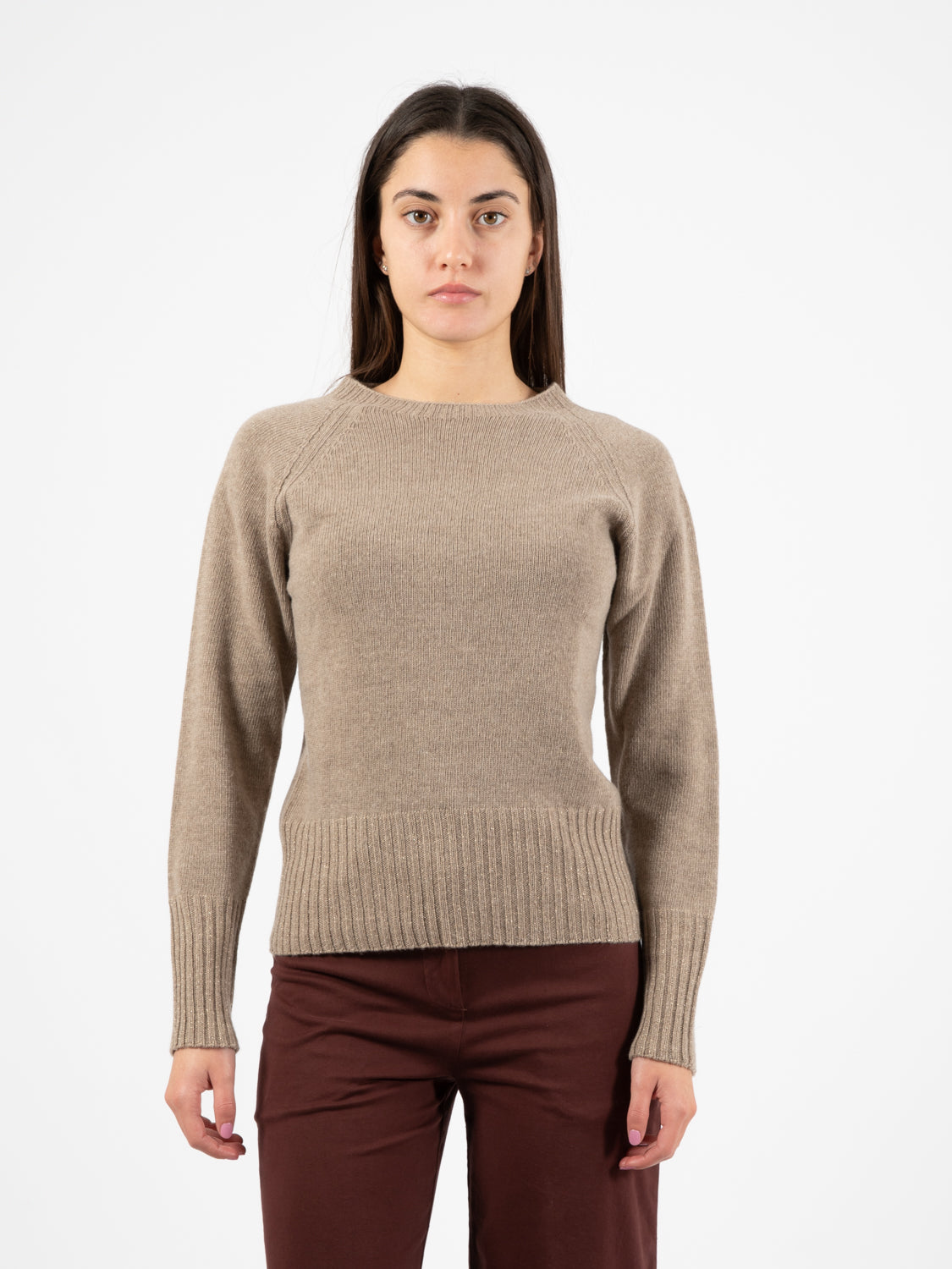 Maglione con dettagli lurex cammello