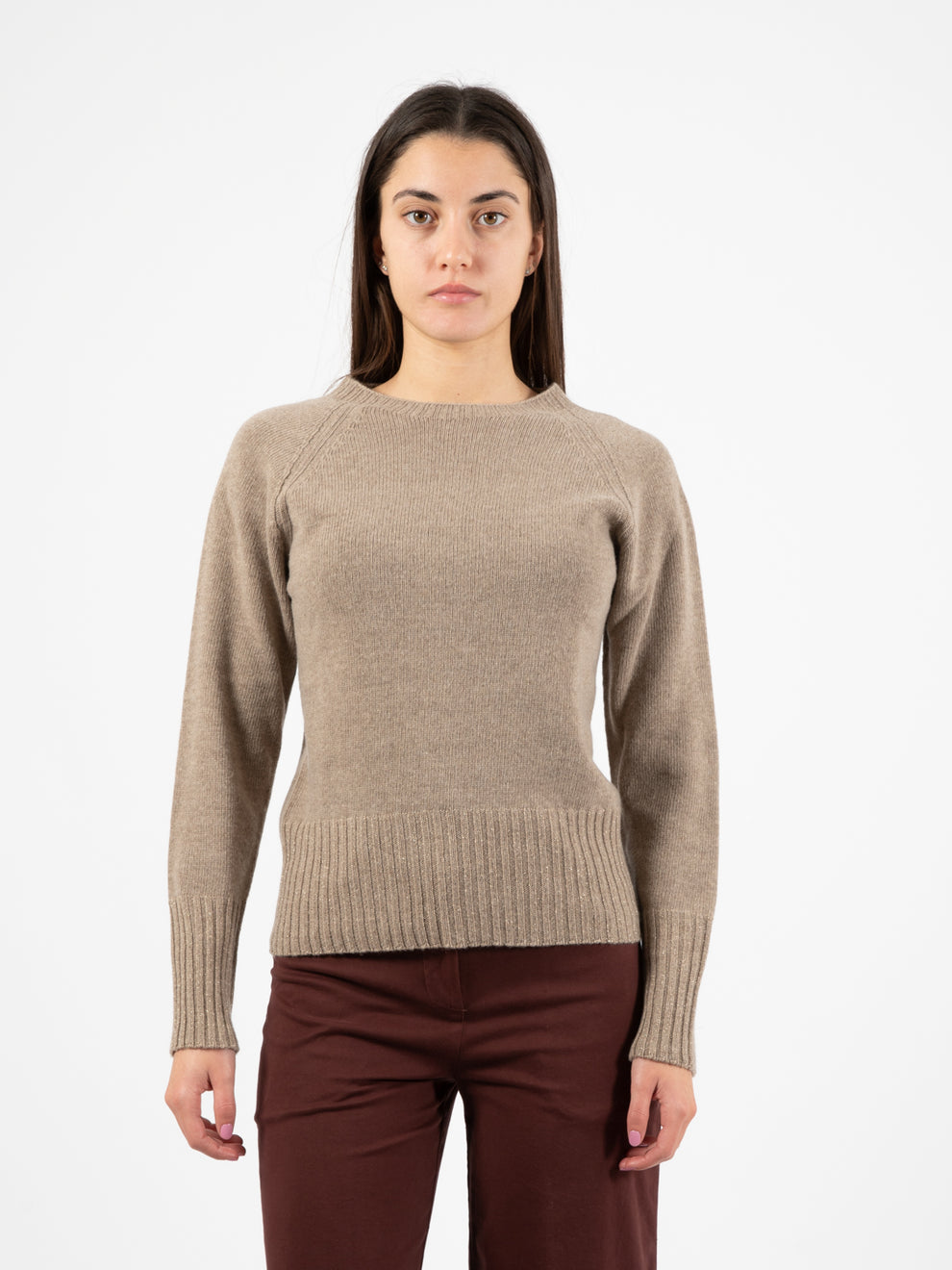Maglione con dettagli lurex cammello