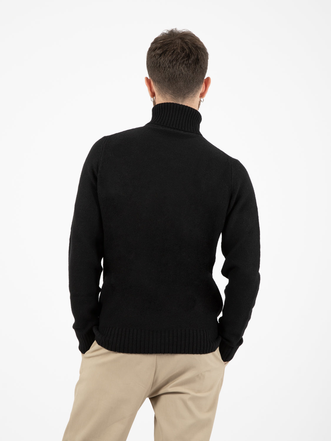 Black boucle turtleneck sweater