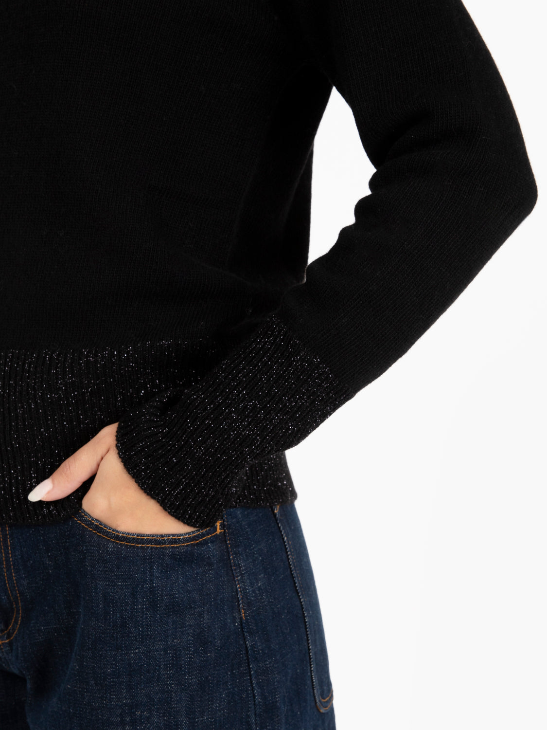 Black lurex thread turtleneck sweater