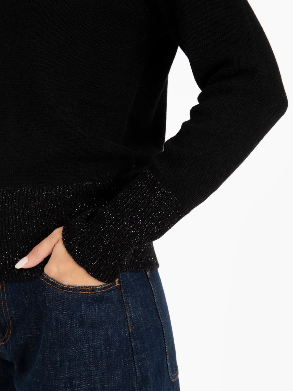Black lurex thread turtleneck sweater