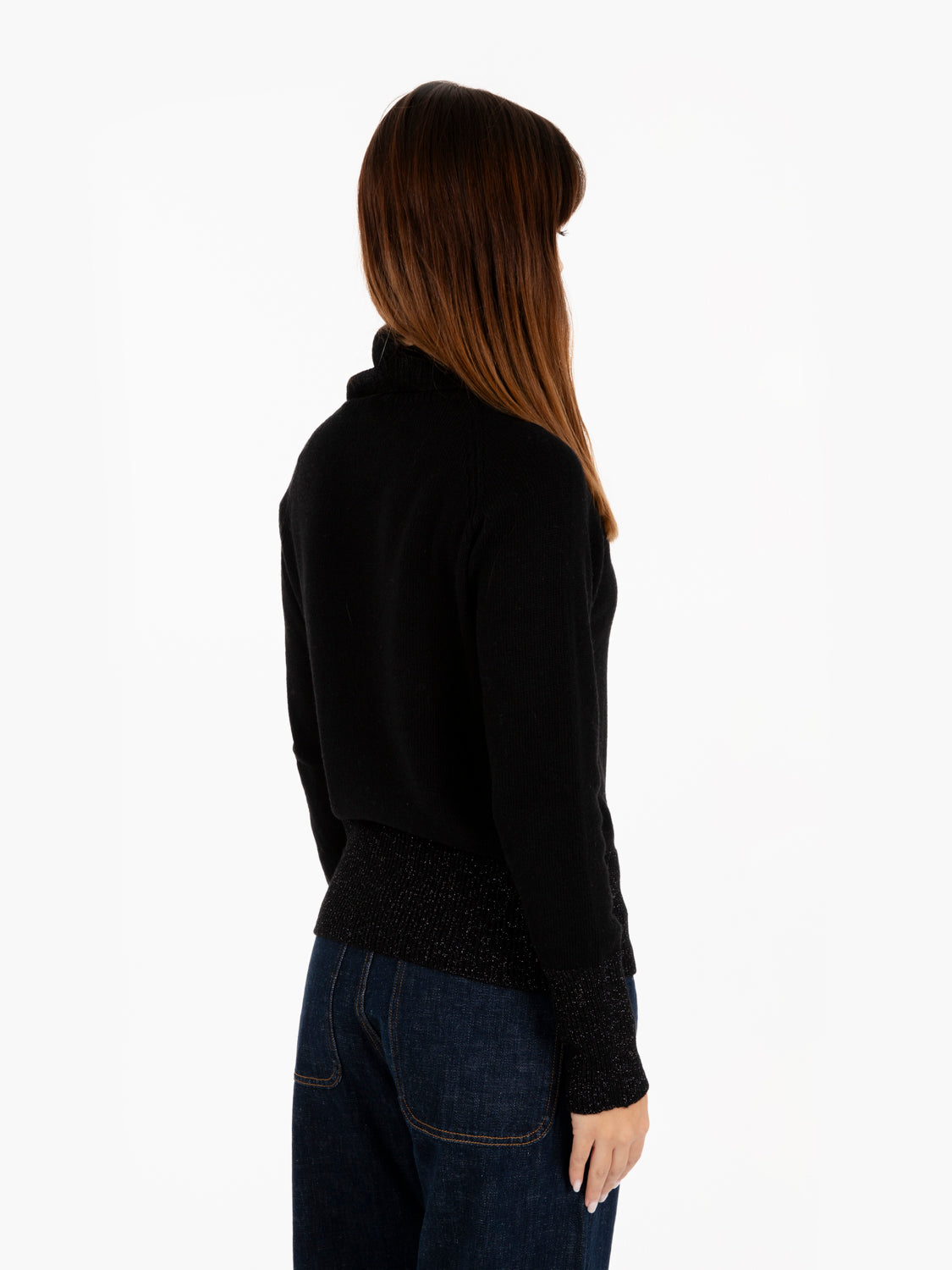 Black lurex thread turtleneck sweater
