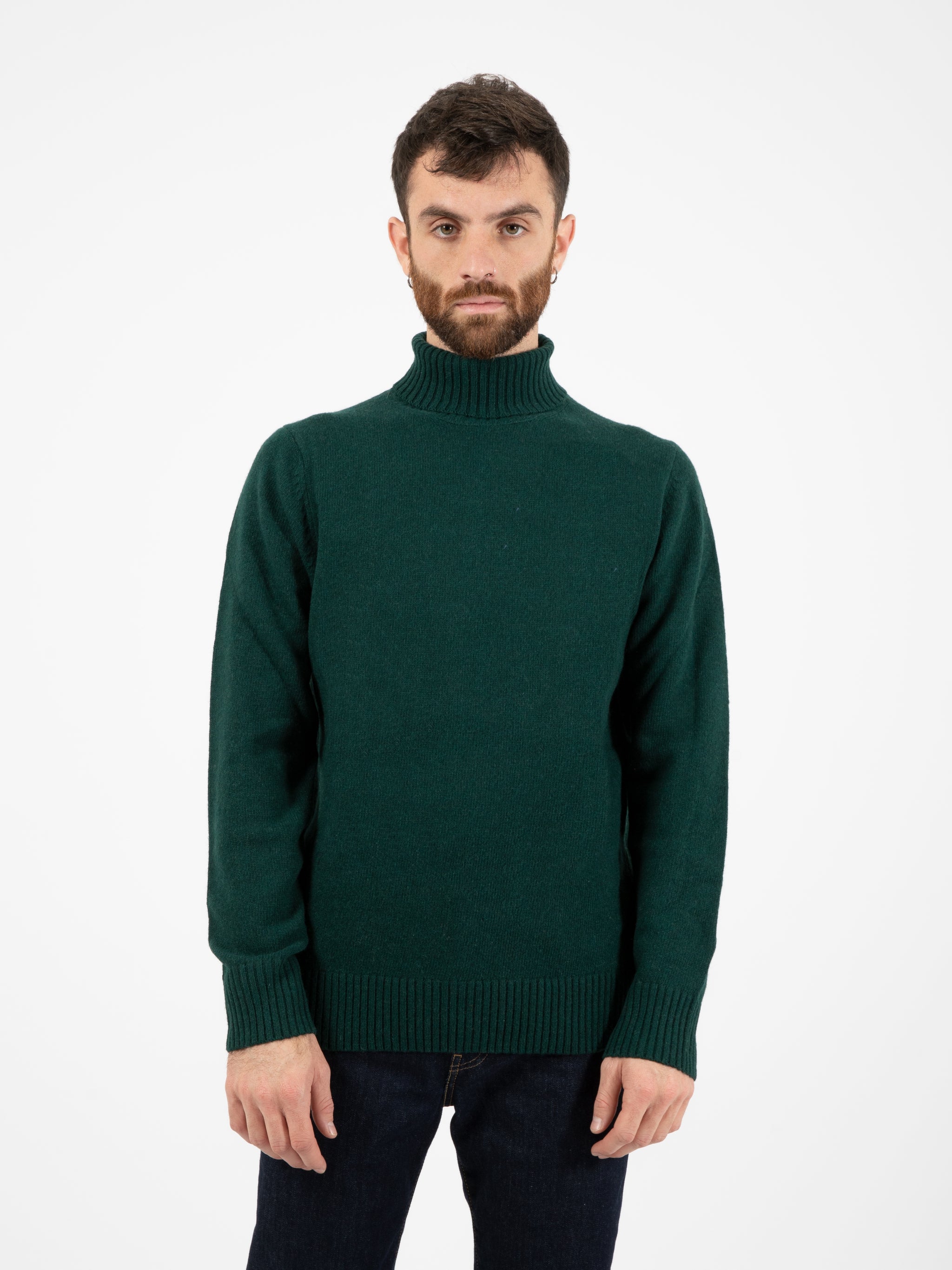 Bottle Green Lambswool Turtleneck Sweater